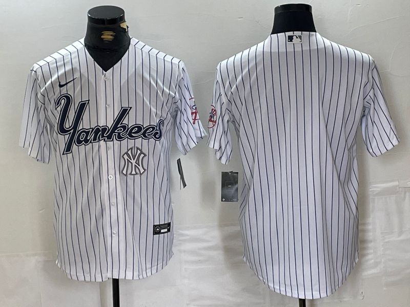 Men New York Yankees Blank White stripe Three generations joint names Nike 2024 MLB Jersey style 3